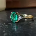 Bague - Bague pierre précieuse ovale – Émeraude, diamants et or jaune 18 carats - 3