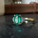 Bague - Bague pierre précieuse ovale – Émeraude, diamants et or jaune 18 carats - 5