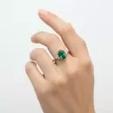 Bague - Bague pierre précieuse ovale – Émeraude, diamants et or jaune 18 carats - 1
