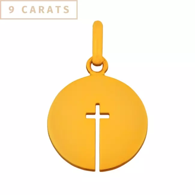 médaille de baptême or jaune 9 carats croix ouverte