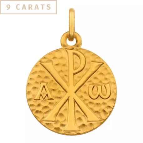 médaille Chrisme martelé en or jaune 9 carats
