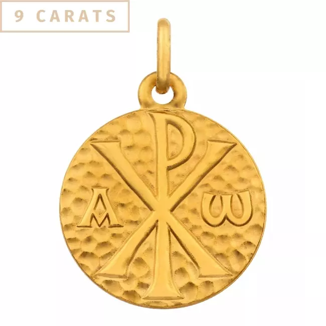 médaille Chrisme martelé en or jaune 9 carats