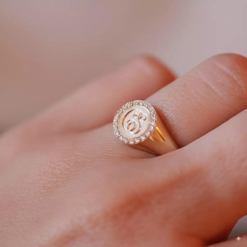 Bague Chevalière Acier Inoxydable – Cabochon Résine Facettée Effet Diamant – Taille 60 – Or