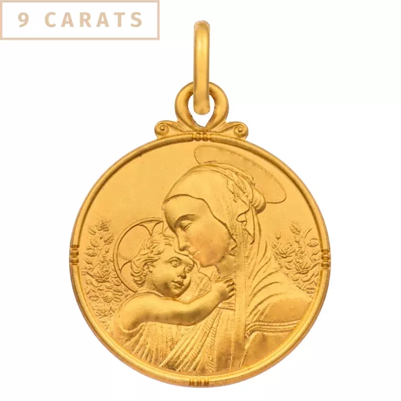 Médaille Vierge à l'Enfant - Médaille Madone de Botticelli en or jaune 9 carats