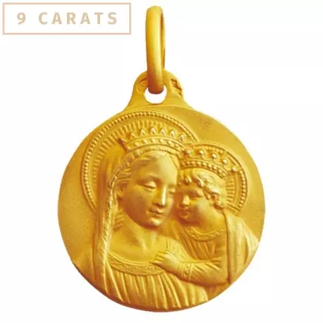 Médaille Vierge couronnée à l’Enfant or jaune 9 carats