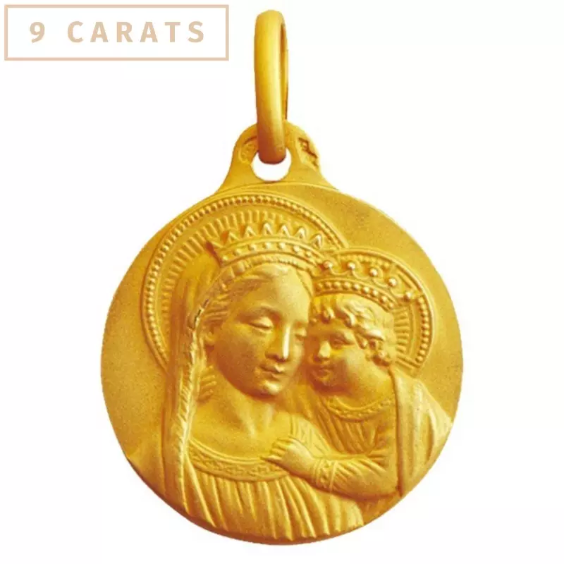 Créations Maison la Couronne - Médaille Vierge Couronnée à l’Enfant en or jaune 9 carats