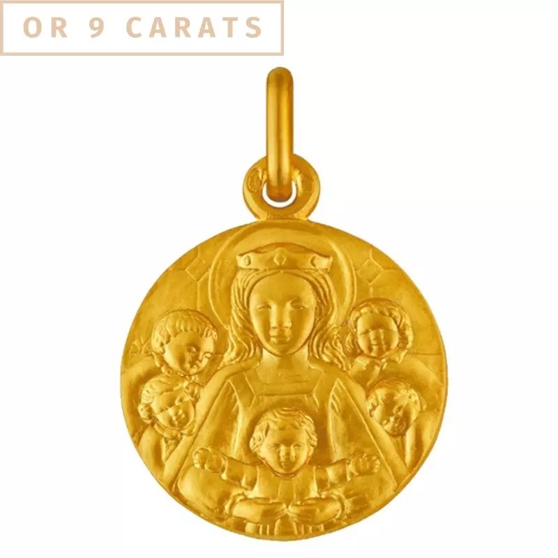 Médaille Vierge à l'Enfant - Médaille Notre Dame de la Famille en or jaune 9 carats