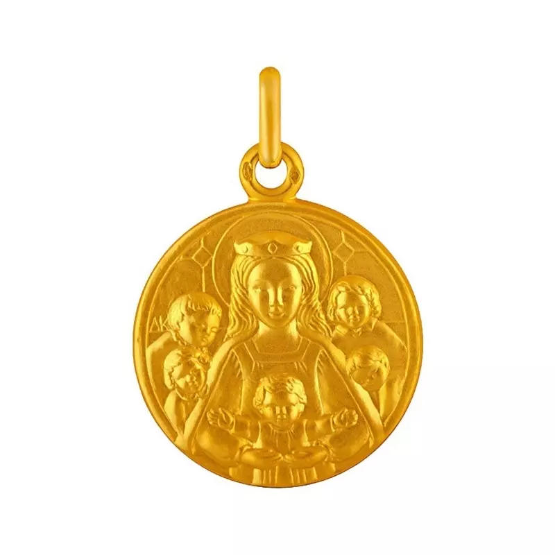 Médaille Vierge à l'Enfant - Médaille Notre Dame de la Famille 22 mm en or jaune 18 carats