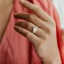 Bague - Bague chevalière diamant – Or blanc 18 carats, plateau 9 mm - 1