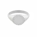 Bague - Bague chevalière diamant – Or blanc 18 carats, plateau 9 mm - 0