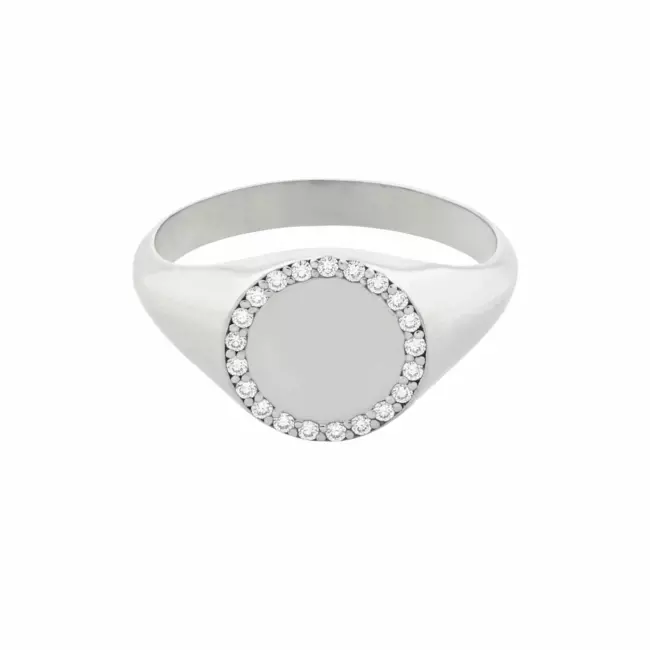 Bague chevalière diamant – Or blanc 18 carats, plateau 9 mm
