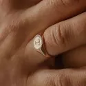 Bague - Bague chevalière diamant – Or rose 18 carats, plateau 9 mm - 1