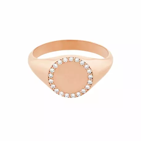 Bague chevalière diamant or rose 18 carats plateau rond 9 mm