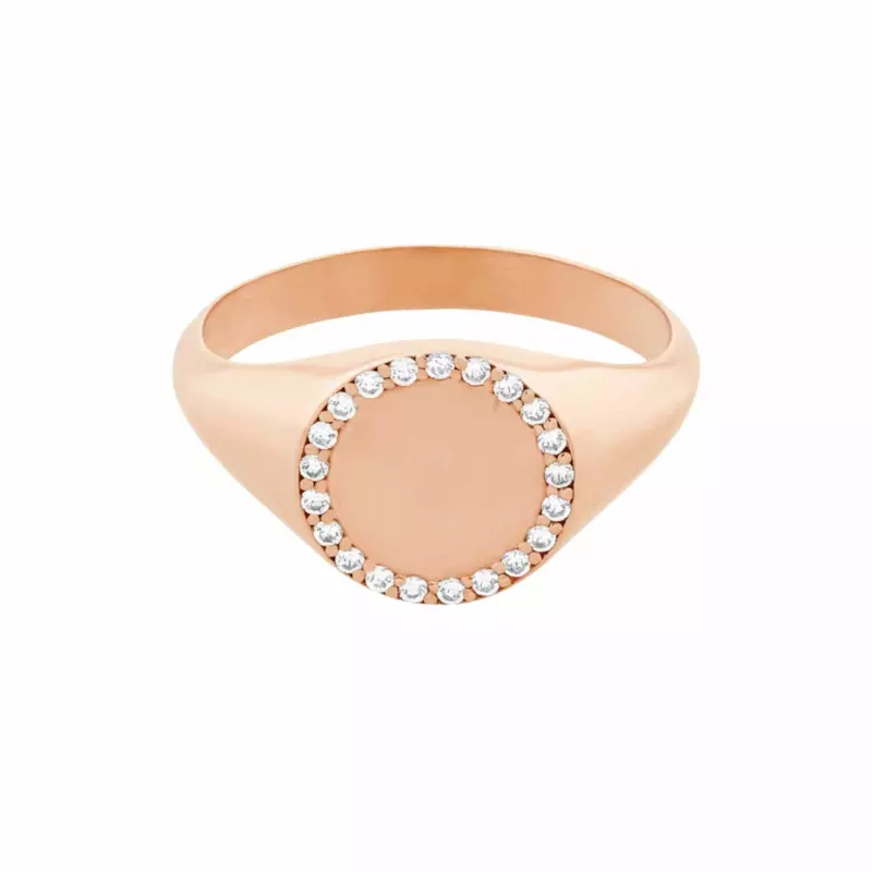 Bague - Bague chevalière diamant – Or rose 18 carats, plateau 9 mm