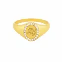 Bague - Bague chevalière ovale sertie de diamants – Or jaune 18 carats - 2