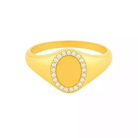 Bague chevalière ovale diamant en or jaune 18 carats