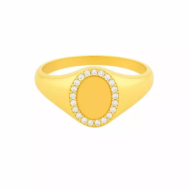 Bague chevalière ovale diamant en or jaune 18 carats