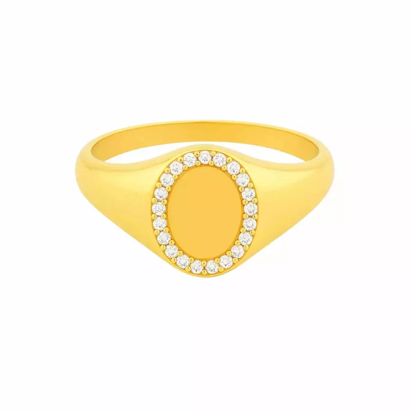 Bague - Bague chevalière ovale sertie de diamants – Or jaune 18 carats
