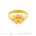 Bague - Bague chevalière diamant – Or jaune 18 carats, plateau 9 mm - 1