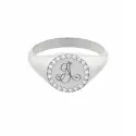 Bague - Bague chevalière diamant – Or blanc 18 carats, plateau 9 mm - 1