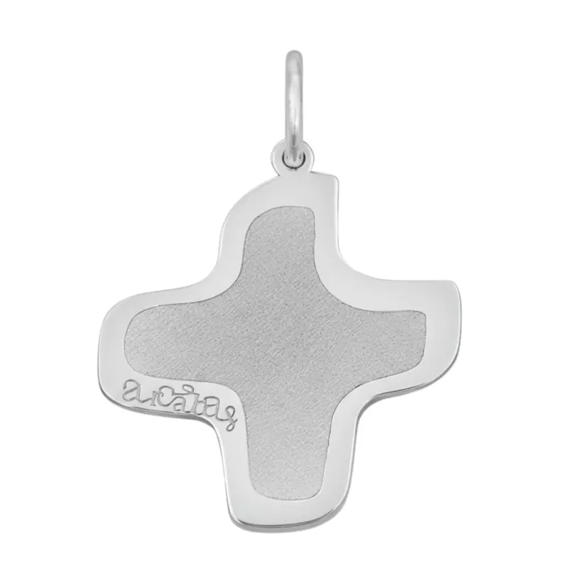 Pendentif croix classique - Croix Arcabas mate et polie 16 mm en or blanc - 18 carats