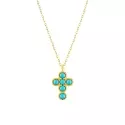 Collier - Collier Jeanne •  Croix or jaune et turquoises - 0