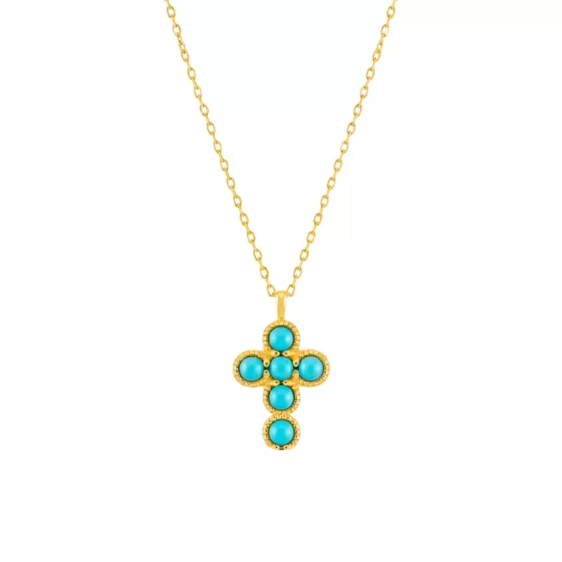 Collier - Collier Jeanne •  Croix or jaune et turquoises