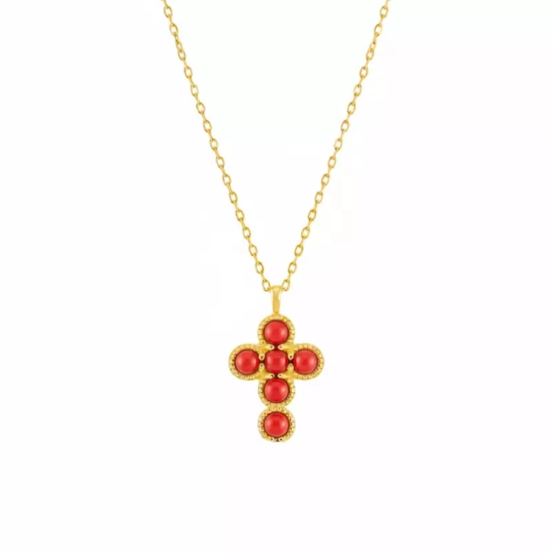 Collier - Collier Jeanne • croix corail