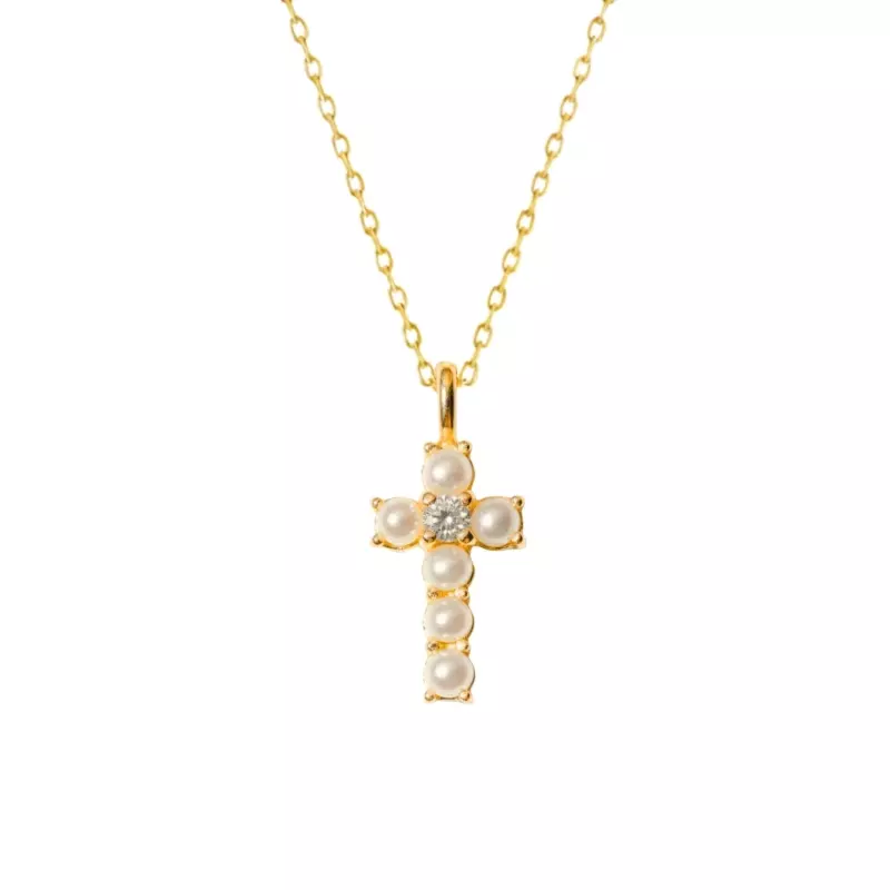 Collier - Collier Sixtine • Croix perles diamant