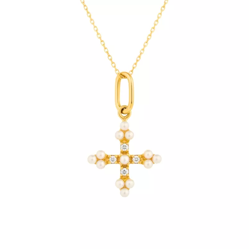 Collier - Collier Louise •  croix or jaune et perles