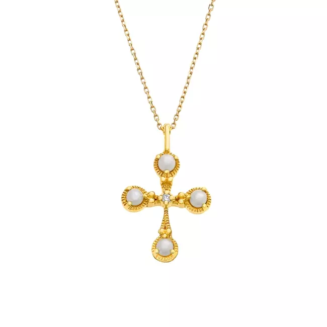 Collier Brune • Croix perles et diamant