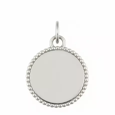 médaille jeton perlé 15mm en or blanc 18 carats personnalisée