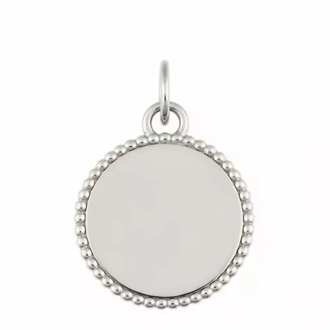 médaille jeton perlé 15mm en or blanc 18 carats personnalisée