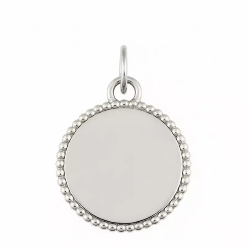 Pendentif personnalisé - Médaille jeton perlé 15 mm en or blanc 18 carats à personnaliser