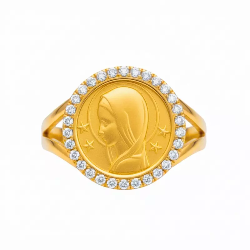 Bague - Bague Médaille Vierge rayonnante • Diamants