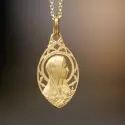 Médaille de baptême - Vierge de profil ajourée • or 9 carats - 1