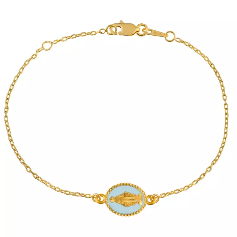 Médaille Miraculeuse - Bracelet maille • Médaille Miraculeuse bleu ciel
