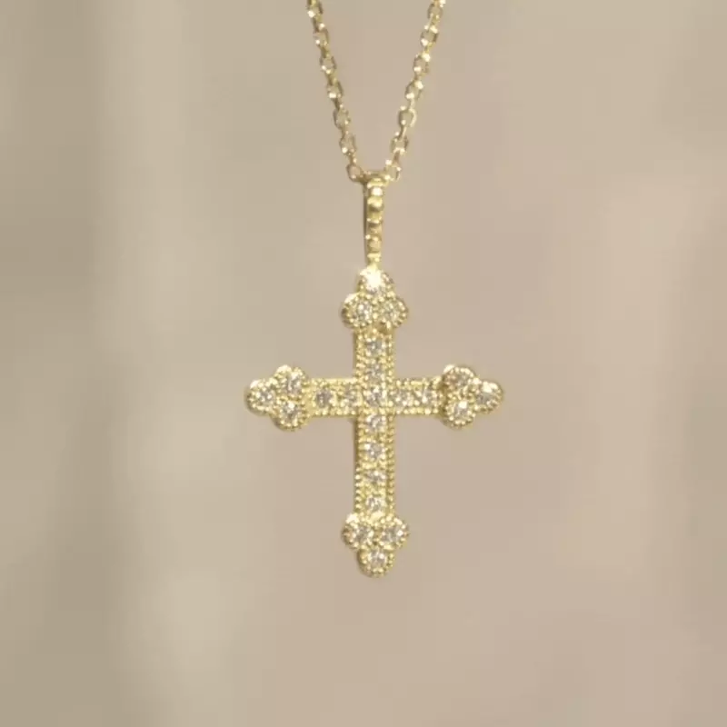 CROIX TRILOBEE OR DIAMANTS OR JAUNE PETIT MODELE